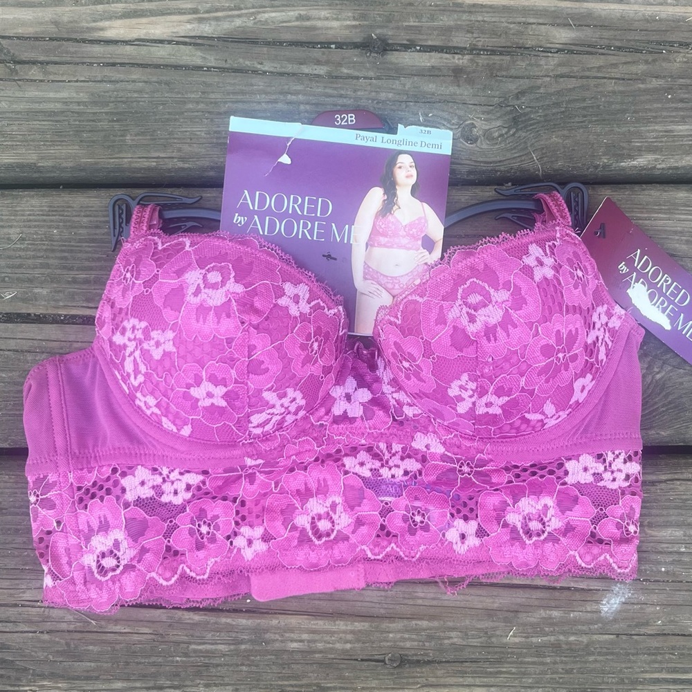ADORED BY ADORE ME PINK LACE PAPAL LONGLINE DEMI BEA 32B NWT
